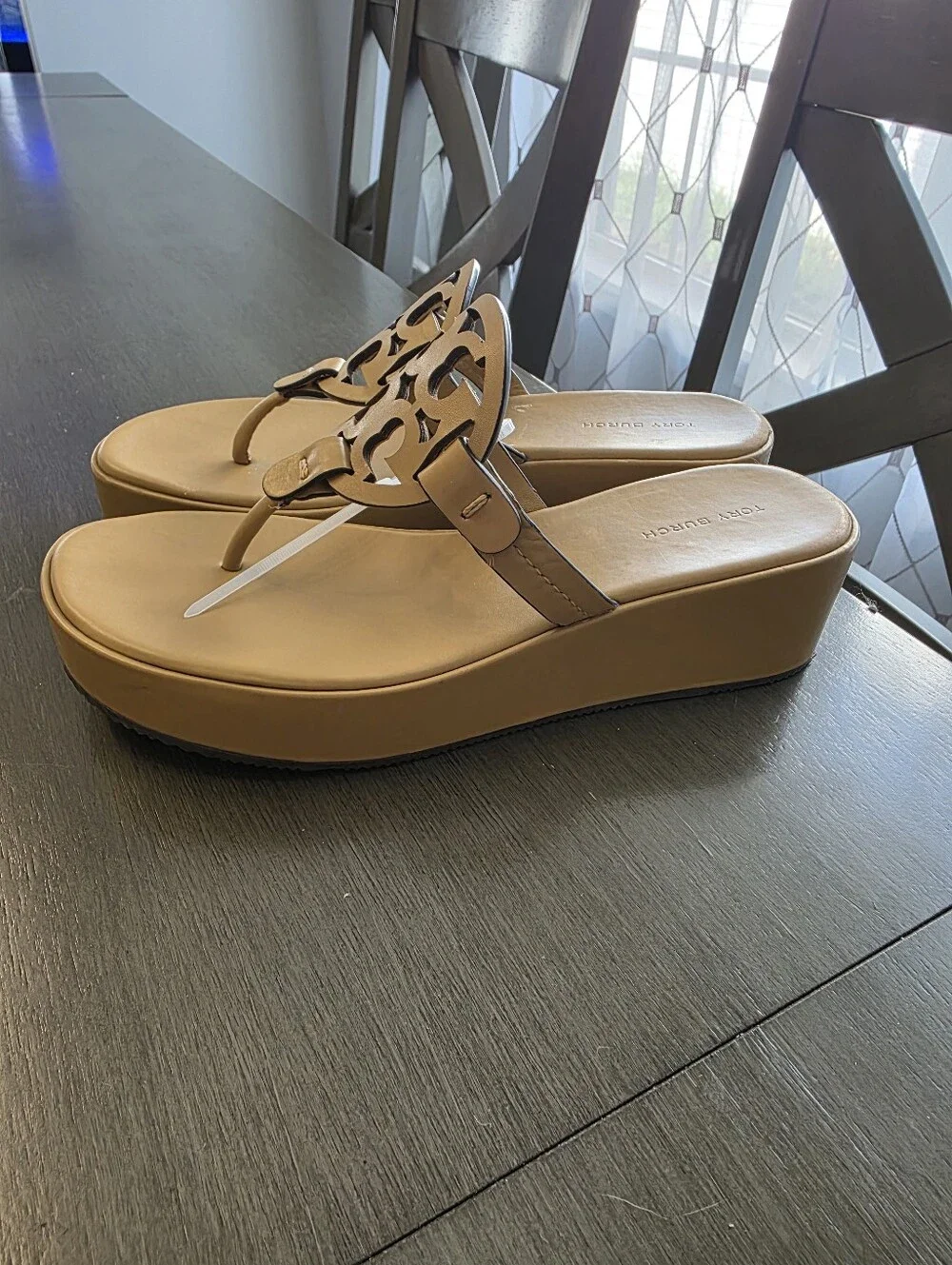 Tory Burch Miller Platform Wedge Flip Flop Sandals Ginger Shortbread US 6.5